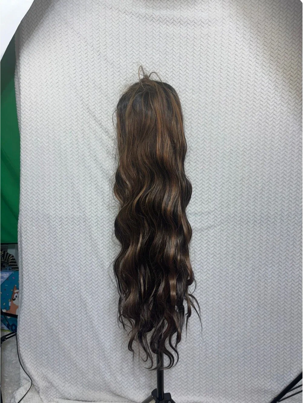 Long Wavy Brown Highlighted Synthetic Wig with Side Bangs